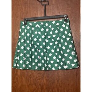 Women's Green White Stars St Patrick' Da Pleated Mini Skirt Irish NWT Large